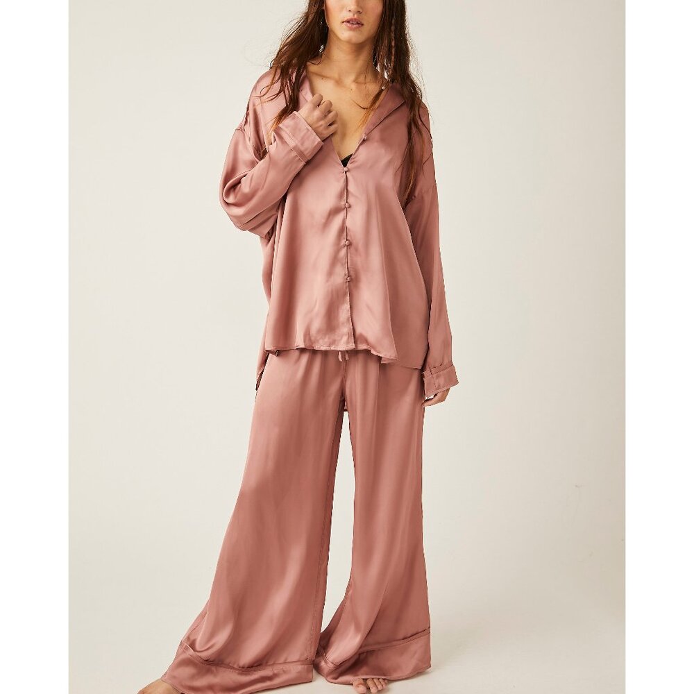 FREE PEOPLE Dreamy Days Solid PJ Set / Smoke Rose